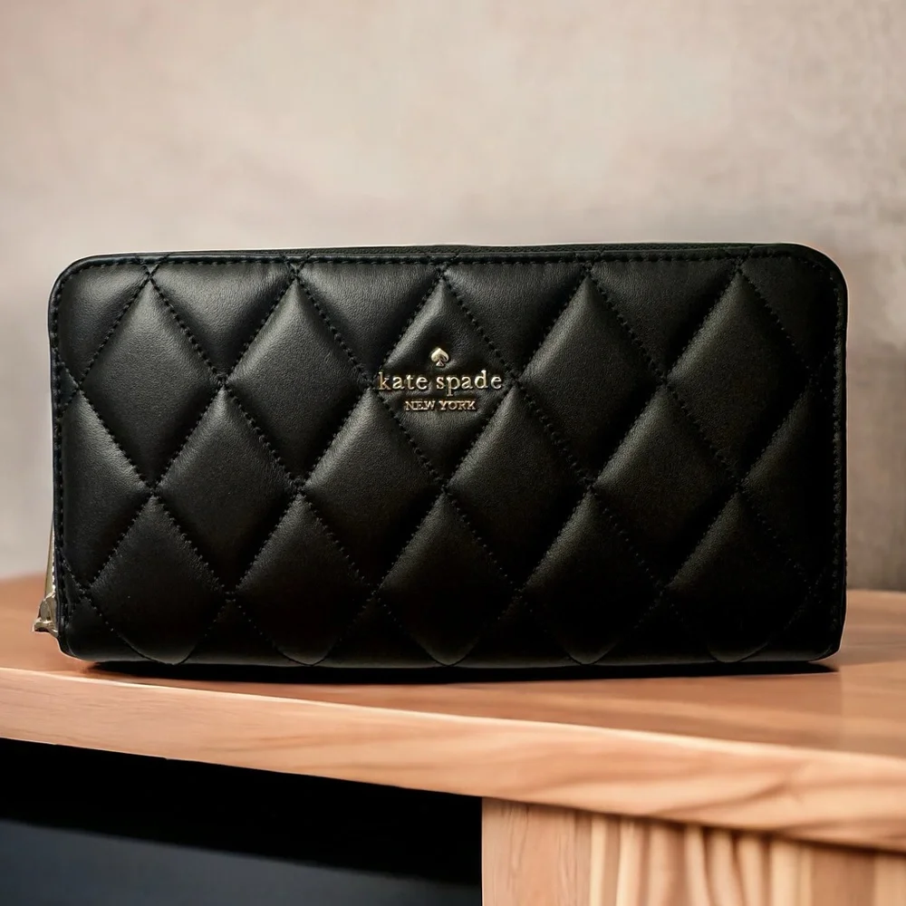Kate Spade Quilted Black Leather Zip Around Wallet NWT - Picture 16 of 16